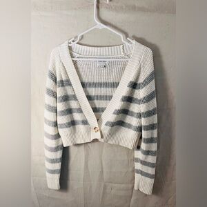 Pink Rose Cream and Gray Striped Cardigan